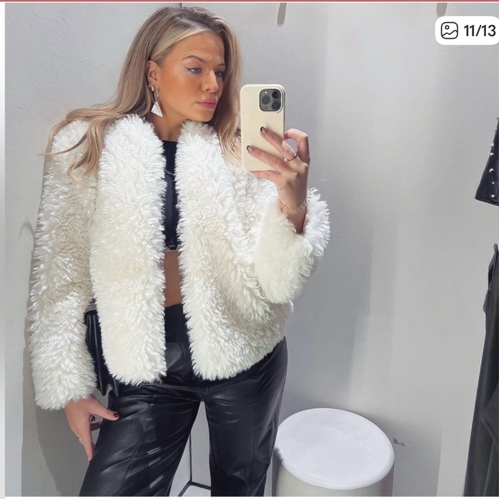 Zara Cream Teddy Jacket - Picture 8 of 12